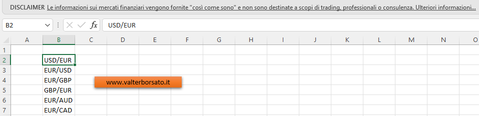 Calcolare Tassi di cambi valuta con Excel aggiornati in tempo
